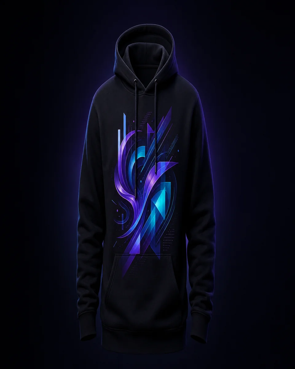 AI-generated apparel design on premium hoodie mockup